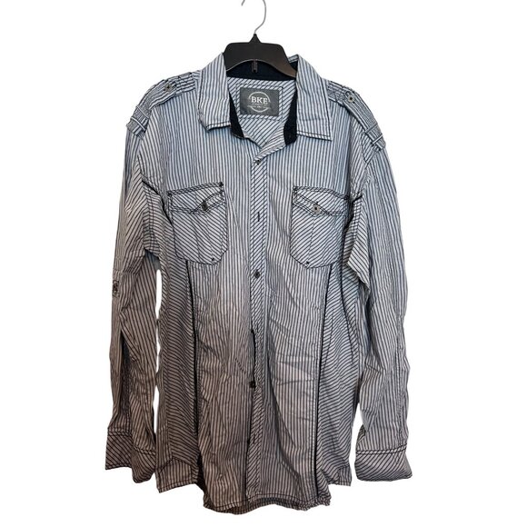 BKE Athletic Fit XXL Striped Button-Up Shirt Long Sleeve 65% Polyester & 35% Cot - Picture 1 of 4